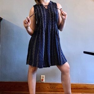 Floral Navy Shift Dress with Neck Ties